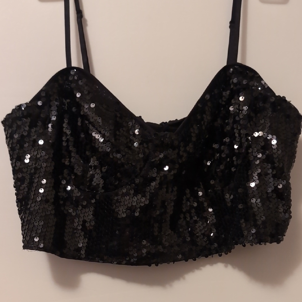 Black Sequin Crop Top